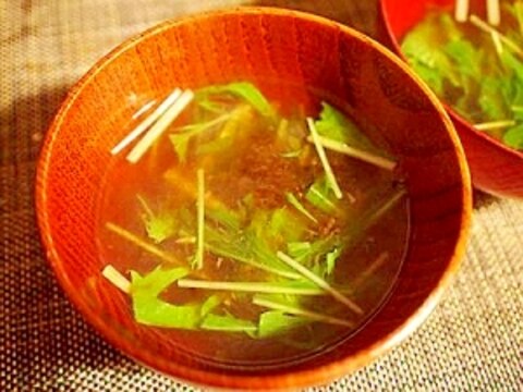 簡単お吸い物　とろろ昆布＆水菜